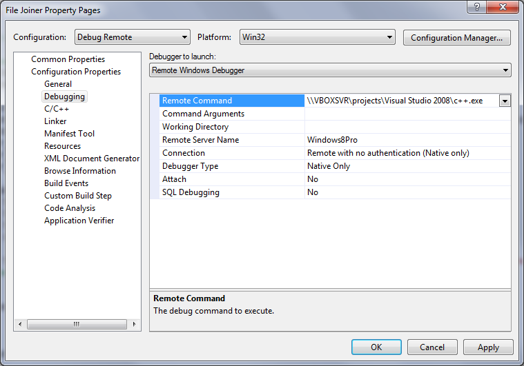 Visual studio remote debugger