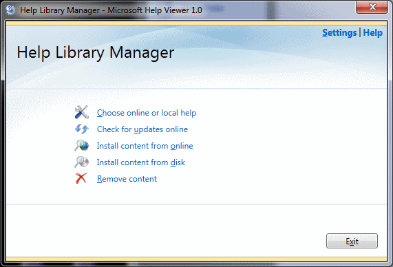 Visual Studio MSDN 2010 help library manager