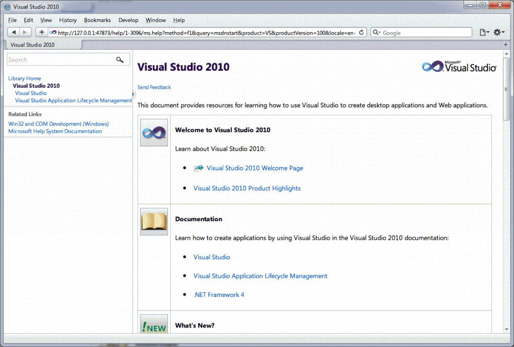 Visual Studio MSDN 2010 new look