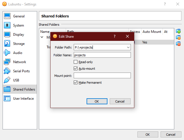 VirtualBox shared folders